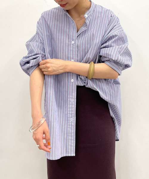 Omekashi（オメカシ）の「ドルマンビッグストライプシャツ（シャツ/ブラウス・レディース・ブラック/オフホワイト/ブルー・FREE）」の21枚目の写真