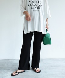 サイドスリットカットリブパンツ