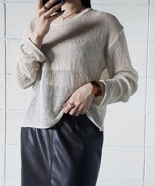 me+em select(ミームセレクト)の「スカシアミルーズシルエットニット(ニット/セーター・レディース・ブラウン/ベージュ/ホワイト/キャメル/ブラック・FREE)」の2枚目の写真