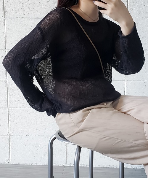 me+em select(ミームセレクト)の「スカシアミルーズシルエットニット(ニット/セーター・レディース・ブラウン/ベージュ/ホワイト/キャメル/ブラック・FREE)」の3枚目の写真