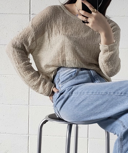 me+em select(ミームセレクト)の「スカシアミルーズシルエットニット(ニット/セーター・レディース・ブラウン/ベージュ/ホワイト/キャメル/ブラック・FREE)」の13枚目の写真