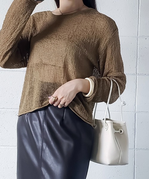 me+em select(ミームセレクト)の「スカシアミルーズシルエットニット(ニット/セーター・レディース・ブラウン/ベージュ/ホワイト/キャメル/ブラック・FREE)」の20枚目の写真