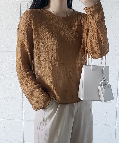 me+em select(ミームセレクト)の「スカシアミルーズシルエットニット(ニット/セーター・レディース・ブラウン/ベージュ/ホワイト/キャメル/ブラック・FREE)」の16枚目の写真