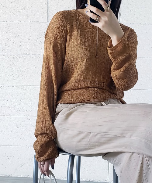 me+em select(ミームセレクト)の「スカシアミルーズシルエットニット(ニット/セーター・レディース・ブラウン/ベージュ/ホワイト/キャメル/ブラック・FREE)」の17枚目の写真