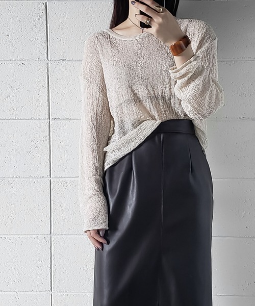 me+em select(ミームセレクト)の「スカシアミルーズシルエットニット(ニット/セーター・レディース・ブラウン/ベージュ/ホワイト/キャメル/ブラック・FREE)」の6枚目の写真