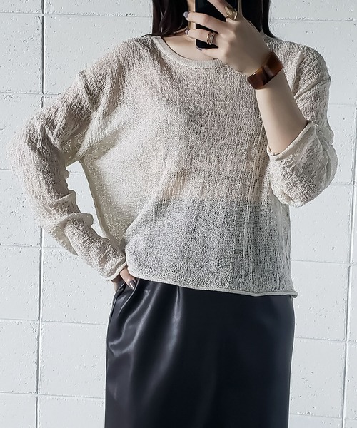 me+em select(ミームセレクト)の「スカシアミルーズシルエットニット(ニット/セーター・レディース・ブラウン/ベージュ/ホワイト/キャメル/ブラック・FREE)」の8枚目の写真