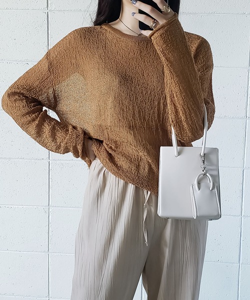 me+em select(ミームセレクト)の「スカシアミルーズシルエットニット(ニット/セーター・レディース・ブラウン/ベージュ/ホワイト/キャメル/ブラック・FREE)」の14枚目の写真