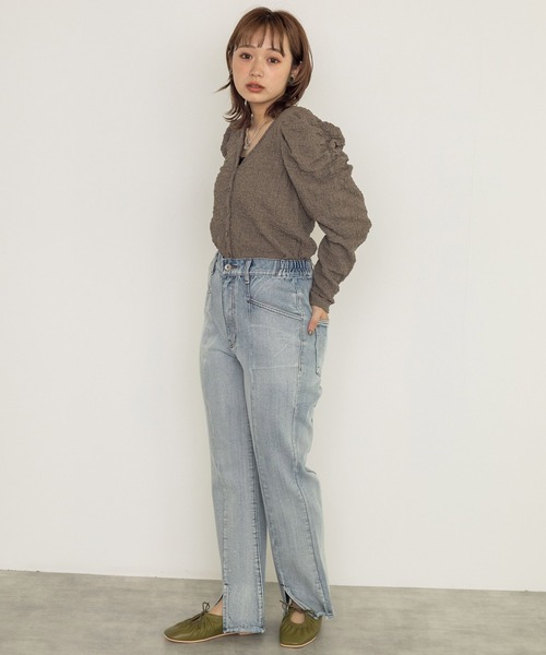 w closet（ダブルクローゼット）の「シワシワカットソーシャーリング袖Vネックカーディガン（カーディガン/ボレロ・レディース・ブラック/モカ/ブルー/オフホワイト・FREE）」の14枚目の写真