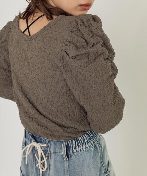 w closet（ダブルクローゼット）の「シワシワカットソーシャーリング袖Vネックカーディガン（カーディガン/ボレロ・レディース・ブラック/モカ/ブルー/オフホワイト・FREE）」の16枚目の写真