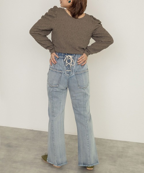 w closet（ダブルクローゼット）の「シワシワカットソーシャーリング袖Vネックカーディガン（カーディガン/ボレロ・レディース・ブラック/モカ/ブルー/オフホワイト・FREE）」の17枚目の写真