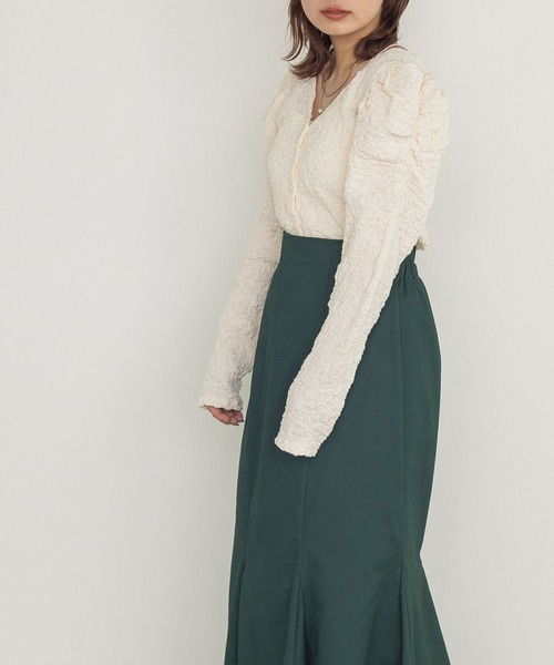 w closet（ダブルクローゼット）の「シワシワカットソーシャーリング袖Vネックカーディガン（カーディガン/ボレロ・レディース・ブラック/モカ/ブルー/オフホワイト・FREE）」の7枚目の写真