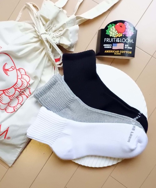 FRUIT OF THE LOOM(フルーツオブザルーム)の「【FRUIT OF THE LOOM】クォーター丈 ベーシック 3Pソックス / つま先 先端 ブランドロゴ入り(ソックス/靴下・メンズ・マルチ/ブラック/ホワイト・23cm~25cm/25cm~27cm)」の3枚目の写真