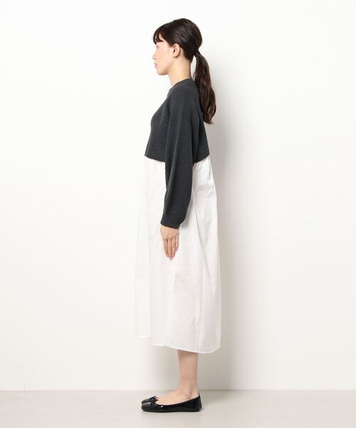 ehka sopo(エヘカソポ)の「布帛ドッキングニットワンピース(ワンピース・レディース・グリーン/チャコール/キナリ・フリ-)」の5枚目の写真