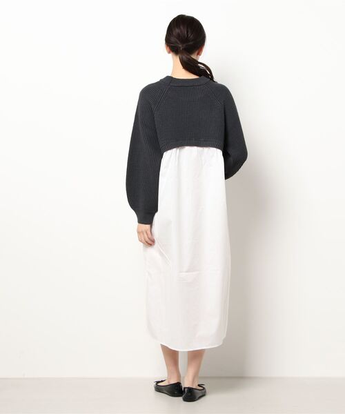 ehka sopo(エヘカソポ)の「布帛ドッキングニットワンピース(ワンピース・レディース・グリーン/チャコール/キナリ・フリ-)」の4枚目の写真