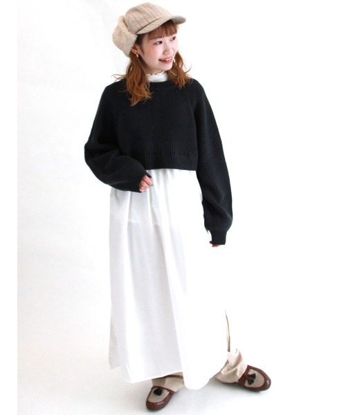 ehka sopo(エヘカソポ)の「布帛ドッキングニットワンピース(ワンピース・レディース・グリーン/チャコール/キナリ・フリ-)」の3枚目の写真