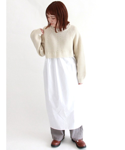 ehka sopo(エヘカソポ)の「布帛ドッキングニットワンピース(ワンピース・レディース・グリーン/チャコール/キナリ・フリ-)」の2枚目の写真