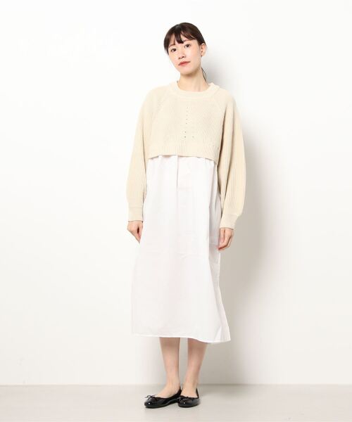 ehka sopo(エヘカソポ)の「布帛ドッキングニットワンピース(ワンピース・レディース・グリーン/チャコール/キナリ・フリ-)」の6枚目の写真