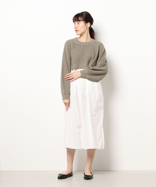 ehka sopo(エヘカソポ)の「布帛ドッキングニットワンピース(ワンピース・レディース・グリーン/チャコール/キナリ・フリ-)」の7枚目の写真