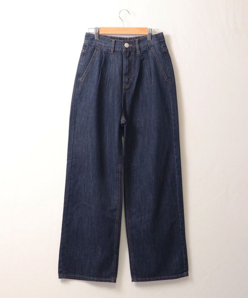 セール】attiree デニム タック入り ハイウエスト ワイドパンツ