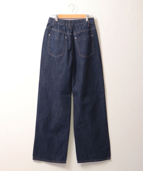 nagonstans☆赤ステッチ☆タック入り☆ハイウエスト☆カーヴィデニムパンツ セール】attiree デニム タック入り ハイウエスト ワイドパンツ