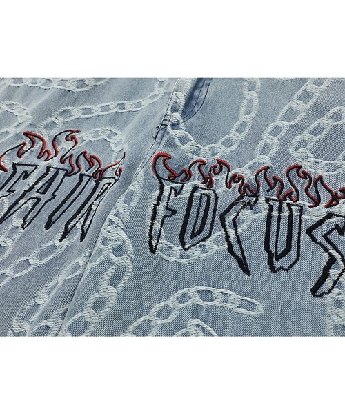 A‘gem 9(エージェムナイン)の「A'GEM/9 × .kom『.kom/ドットケーオーエム』Chain Design Denim Pants/チェーン柄 デザイン デニムパンツ PT(デニムパンツ・レディース・ブルー・S/M/L/XL)」の5枚目の写真