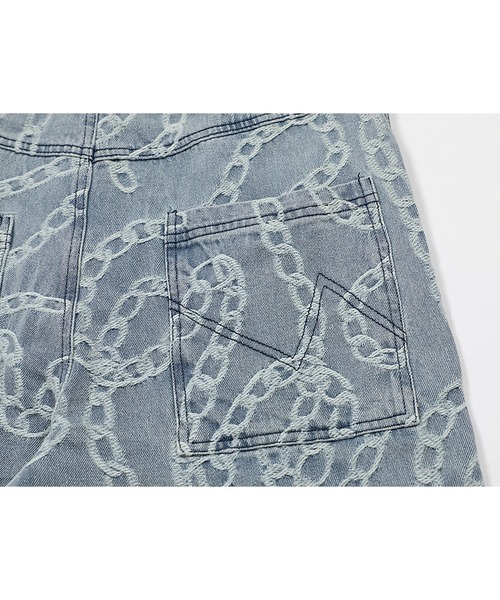 A‘gem 9(エージェムナイン)の「A'GEM/9 × .kom『.kom/ドットケーオーエム』Chain Design Denim Pants/チェーン柄 デザイン デニムパンツ PT(デニムパンツ・レディース・ブルー・S/M/L/XL)」の3枚目の写真