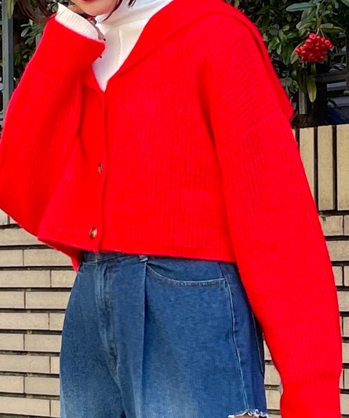 Alley by w closet(アリーバイダブルクローゼット)の「【Alley】セーラーカラーカーディガン(カーディガン/ボレロ・レディース・レッド/ブルー/オートミール・FREE)」の3枚目の写真
