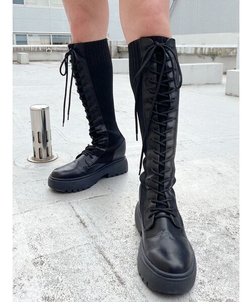 GYDA（ジェイダ）の「ニットドッキングインソールワークブーツ（その他シューズ・レディース・ブラック・SMALL/MEDIUM/LARGE）」の2枚目の写真