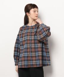 ゴールドステッチチェックブラウス