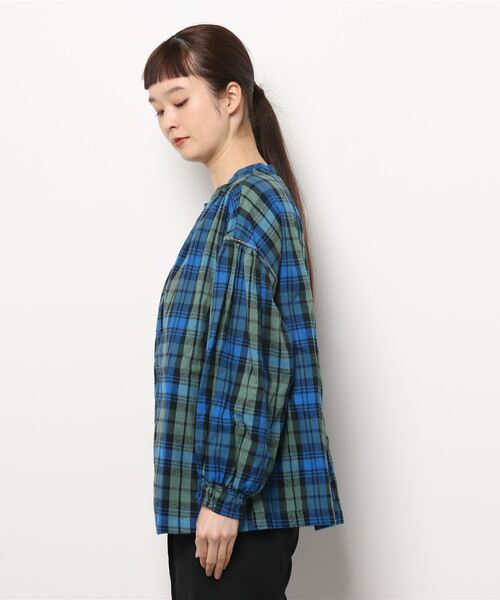 A BOND（アボンド）の「ゴールドステッチチェックブラウス（シャツ/ブラウス・レディース・ブラウン/ブルー・160cm）」の3枚目の写真