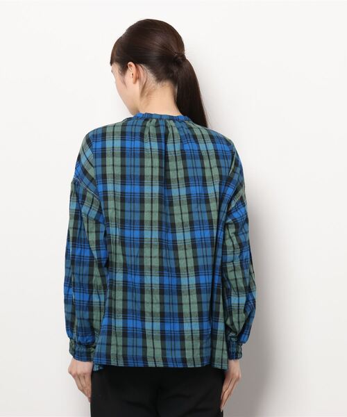 A BOND（アボンド）の「ゴールドステッチチェックブラウス（シャツ/ブラウス・レディース・ブラウン/ブルー・160cm）」の4枚目の写真