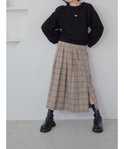 Ayla(アイラ)の「long check skirt(スカート・レディース・アッシュブラウン・FREE)」の1枚目の写真