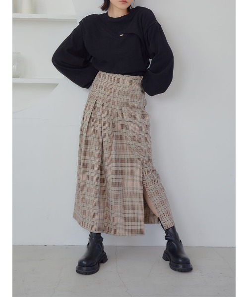 Ayla(アイラ)の「long check skirt(スカート・レディース・アッシュブラウン・FREE)」の14枚目の写真