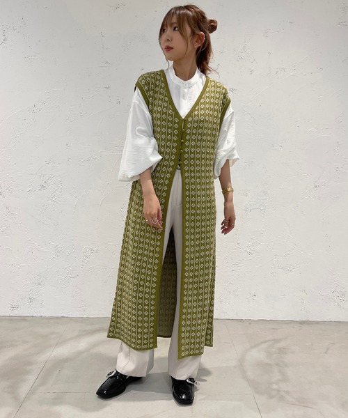 apres jour mignon（アプレジュールミニョン）の「ジャガードジレ【ZOZOTOWN限定アイテム】（ベスト・レディース・ブラック/ベージュ/グリーン・フリー/X-LARGE）」の6枚目の写真