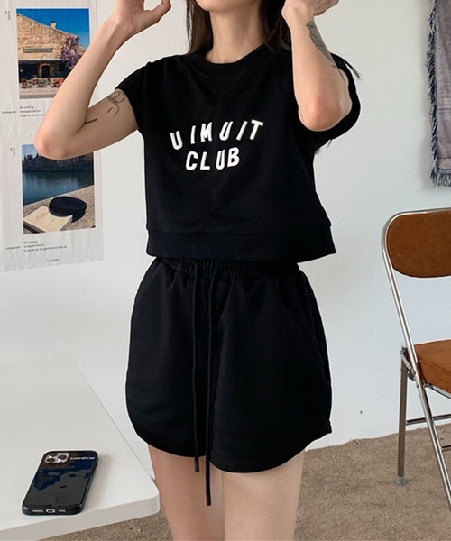 me+em select(ミームセレクト)の「【上下2点セット】CLUB LOGOTシャツ&ショートパンツ セットルームウェア(ルームウェア/パジャマ・レディース・ブラック/ベージュ/グレー/ブルー・FREE)」の7枚目の写真
