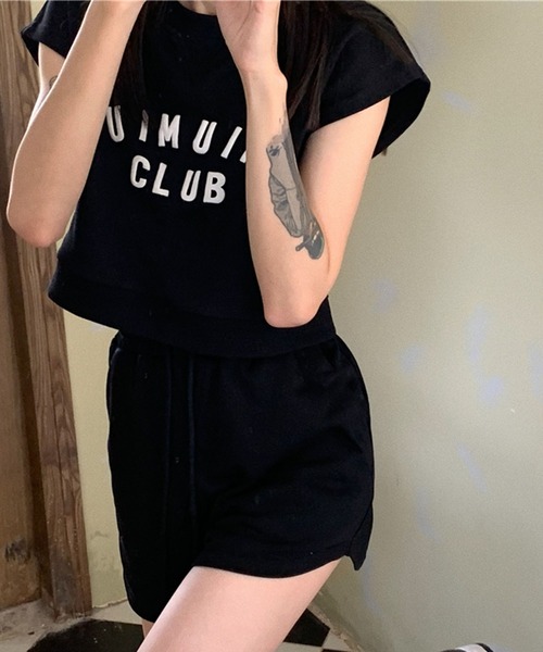 me+em select(ミームセレクト)の「【上下2点セット】CLUB LOGOTシャツ&ショートパンツ セットルームウェア(ルームウェア/パジャマ・レディース・ブラック/ベージュ/グレー/ブルー・FREE)」の10枚目の写真