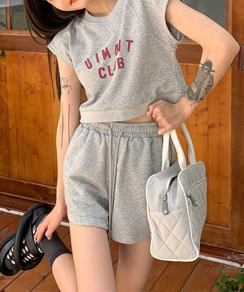 me+em select(ミームセレクト)の「【上下2点セット】CLUB LOGOTシャツ&ショートパンツ セットルームウェア(ルームウェア/パジャマ・レディース・ブラック/ベージュ/グレー/ブルー・FREE)」の11枚目の写真