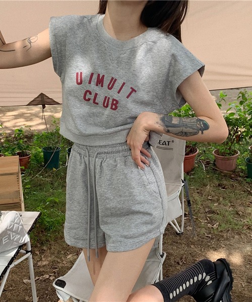 me+em select(ミームセレクト)の「【上下2点セット】CLUB LOGOTシャツ&ショートパンツ セットルームウェア(ルームウェア/パジャマ・レディース・ブラック/ベージュ/グレー/ブルー・FREE)」の16枚目の写真