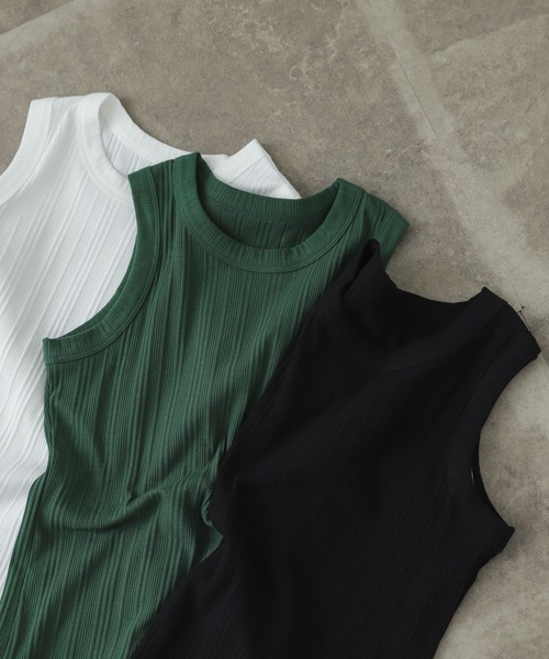 SENSE OF PLACE by URBAN RESEARCH（センスオブプレイスバイアーバンリサーチ）の「ランダムリブアメスリタンクトップ（タンクトップ・レディース・ブラック/オフホワイト/グリーン・ONE）」の8枚目の写真