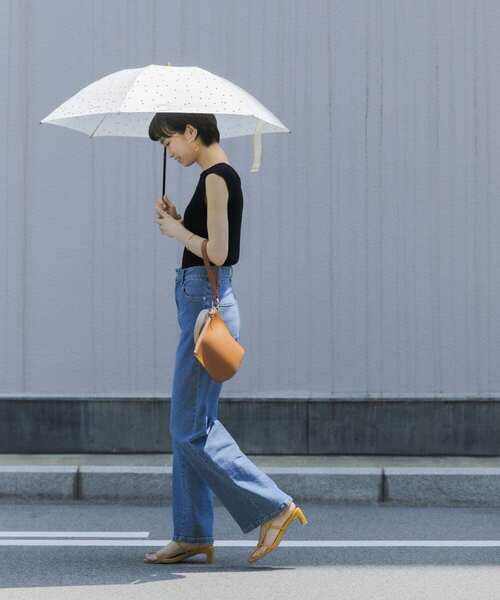 URBAN RESEARCH（アーバンリサーチ）の「『晴雨兼用・折り畳み式』バンブーコンパクトパラソル（長傘・レディース・イエロー/ドット/ブラック・-）」の5枚目の写真