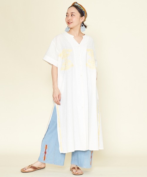 チャイハネ（チャイハネ）の「【チャイハネ】カスティール刺繍シャツワンピース（シャツワンピース・レディース・ホワイト/ブラウン/ブルー・FREE）」の13枚目の写真