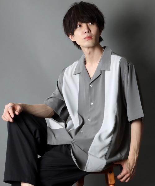 SITRY(シトリー)の「Oversize Drop shoulder panel design Open Collar Shirt/オーバーサイズ ドロップショルダー パネルデザイン オープンカラー シャツ(シャツ/ブラウス・メンズ・チャコールグレー/ライトグレー/ブラック/サックスブルー/グリーン/スモークピンク・M/L)」の3枚目の写真