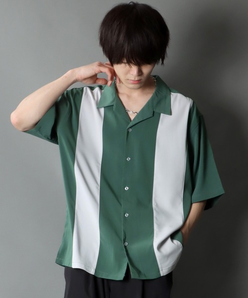 SITRY(シトリー)の「Oversize Drop shoulder panel design Open Collar Shirt/オーバーサイズ ドロップショルダー パネルデザイン オープンカラー シャツ(シャツ/ブラウス・メンズ・チャコールグレー/ライトグレー/ブラック/サックスブルー/グリーン/スモークピンク・M/L)」の4枚目の写真