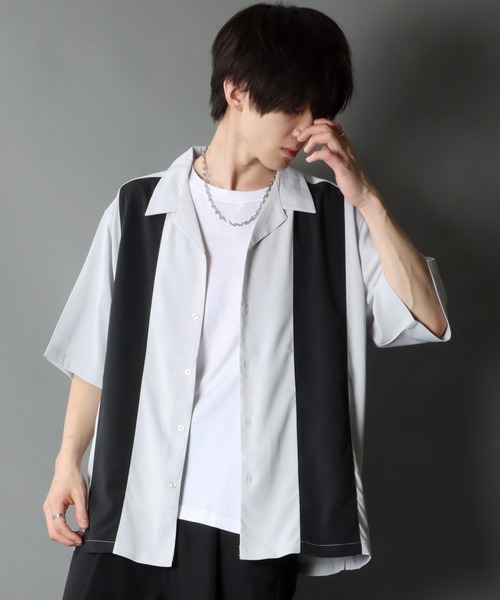 SITRY(シトリー)の「Oversize Drop shoulder panel design Open Collar Shirt/オーバーサイズ ドロップショルダー パネルデザイン オープンカラー シャツ(シャツ/ブラウス・メンズ・チャコールグレー/ライトグレー/ブラック/サックスブルー/グリーン/スモークピンク・M/L)」の21枚目の写真