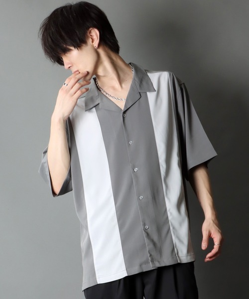 SITRY(シトリー)の「Oversize Drop shoulder panel design Open Collar Shirt/オーバーサイズ ドロップショルダー パネルデザイン オープンカラー シャツ(シャツ/ブラウス・メンズ・チャコールグレー/ライトグレー/ブラック/サックスブルー/グリーン/スモークピンク・M/L)」の22枚目の写真