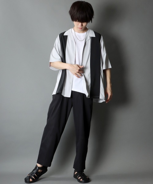 SITRY(シトリー)の「Oversize Drop shoulder panel design Open Collar Shirt/オーバーサイズ ドロップショルダー パネルデザイン オープンカラー シャツ(シャツ/ブラウス・メンズ・チャコールグレー/ライトグレー/ブラック/サックスブルー/グリーン/スモークピンク・M/L)」の17枚目の写真