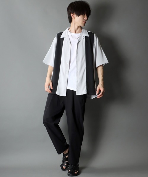 SITRY(シトリー)の「Oversize Drop shoulder panel design Open Collar Shirt/オーバーサイズ ドロップショルダー パネルデザイン オープンカラー シャツ(シャツ/ブラウス・メンズ・チャコールグレー/ライトグレー/ブラック/サックスブルー/グリーン/スモークピンク・M/L)」の16枚目の写真