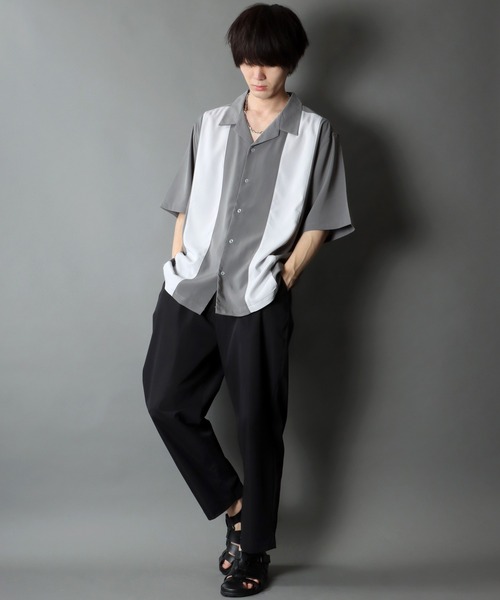 SITRY(シトリー)の「Oversize Drop shoulder panel design Open Collar Shirt/オーバーサイズ ドロップショルダー パネルデザイン オープンカラー シャツ(シャツ/ブラウス・メンズ・チャコールグレー/ライトグレー/ブラック/サックスブルー/グリーン/スモークピンク・M/L)」の19枚目の写真