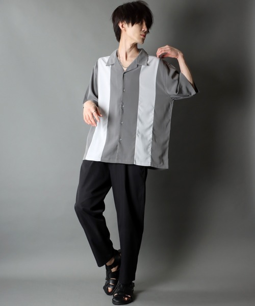 SITRY(シトリー)の「Oversize Drop shoulder panel design Open Collar Shirt/オーバーサイズ ドロップショルダー パネルデザイン オープンカラー シャツ(シャツ/ブラウス・メンズ・チャコールグレー/ライトグレー/ブラック/サックスブルー/グリーン/スモークピンク・M/L)」の18枚目の写真