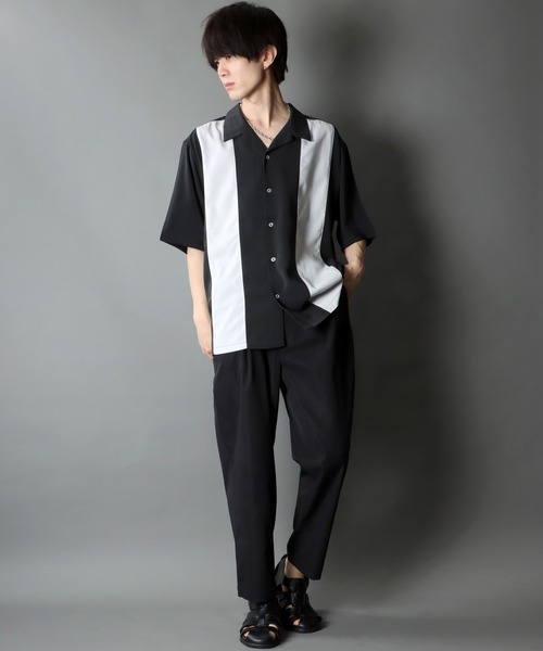 SITRY(シトリー)の「Oversize Drop shoulder panel design Open Collar Shirt/オーバーサイズ ドロップショルダー パネルデザイン オープンカラー シャツ(シャツ/ブラウス・メンズ・チャコールグレー/ライトグレー/ブラック/サックスブルー/グリーン/スモークピンク・M/L)」の20枚目の写真